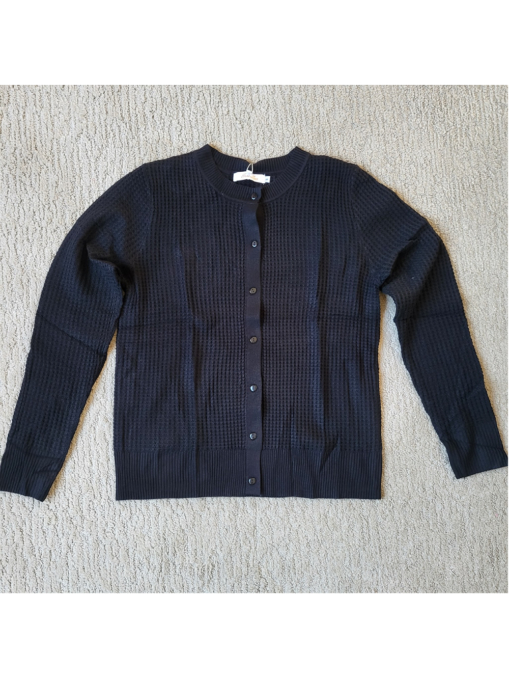Women's Huuloo Black Long Sleeve Waffle Knit Button-Up Cardigan – Size S – NWT - Picture 2 of 9